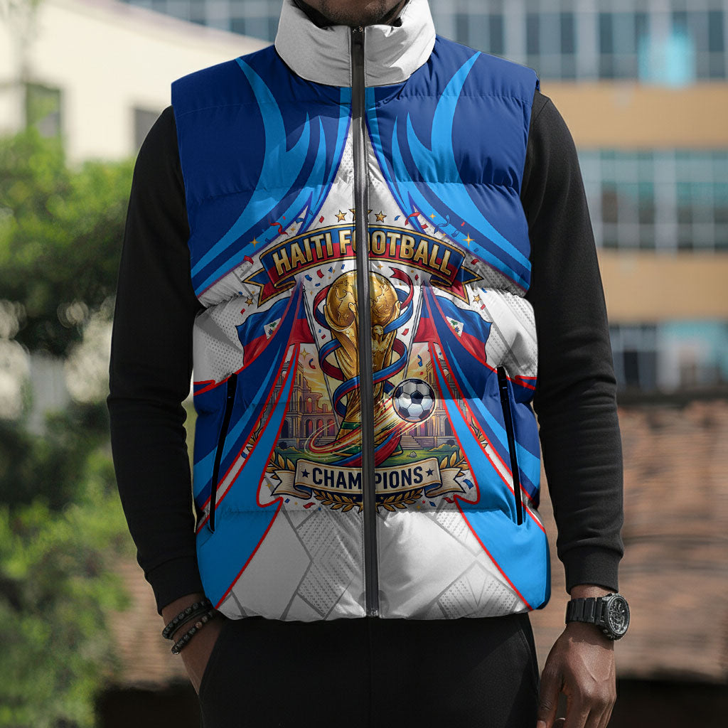 Personalized Haiti Football Champions Sleeveless Puffer Jacket World Soccer Winning Trophy 2026