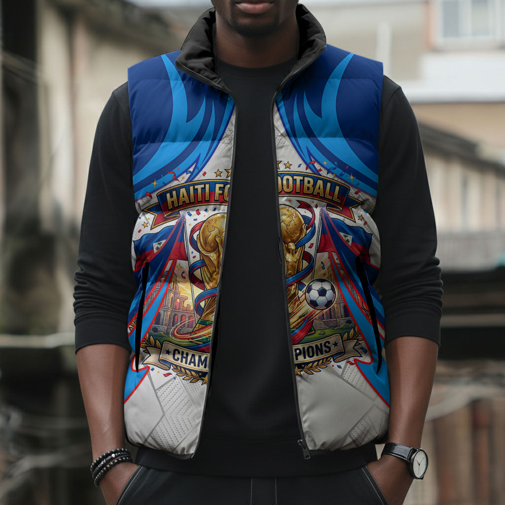 Personalized Haiti Football Champions Sleeveless Puffer Jacket World Soccer Winning Trophy 2026