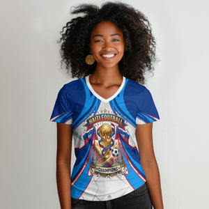 Personalized Haiti Football Champions Women V-Neck T-Shirt World Soccer Winning Trophy 2026
