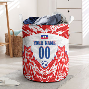 Custom Haiti Football Champions Laundry Basket Haitian Soccer Fan - Tanbou Drums Tropical Flowers