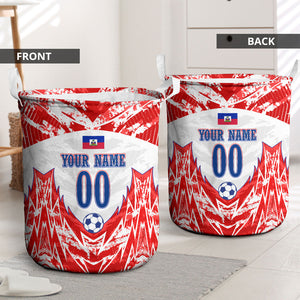 Custom Haiti Football Champions Laundry Basket Haitian Soccer Fan - Tanbou Drums Tropical Flowers