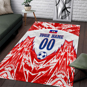 Custom Haiti Football Champions Area Rug Haitian Soccer Fan - Tanbou Drums Tropical Flowers