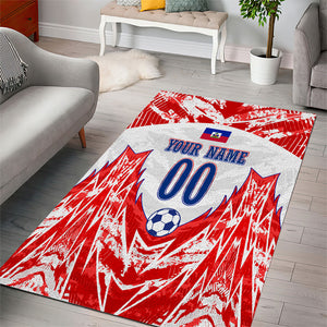 Custom Haiti Football Champions Area Rug Haitian Soccer Fan - Tanbou Drums Tropical Flowers