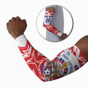 Custom Haiti Football Champions Arm Sleeves Haitian Soccer Fan - Tanbou Drums Tropical Flowers