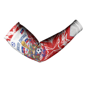 Custom Haiti Football Champions Arm Sleeves Haitian Soccer Fan - Tanbou Drums Tropical Flowers