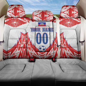 Custom Haiti Football Champions Back Car Seat Cover Haitian Soccer Fan - Tanbou Drums Tropical Flowers