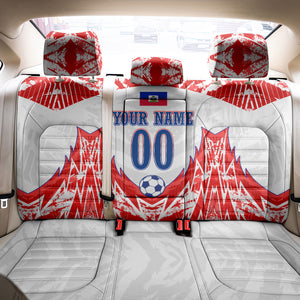 Custom Haiti Football Champions Back Car Seat Cover Haitian Soccer Fan - Tanbou Drums Tropical Flowers
