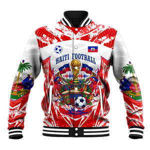 Custom Haiti Football Champions Baseball Jacket Haitian Soccer Fan - Tanbou Drums Tropical Flowers