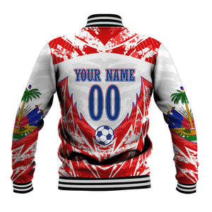 Custom Haiti Football Champions Baseball Jacket Haitian Soccer Fan - Tanbou Drums Tropical Flowers