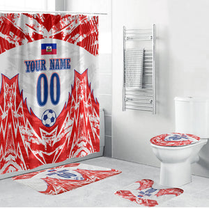 Custom Haiti Football Champions Bathroom Set Haitian Soccer Fan - Tanbou Drums Tropical Flowers