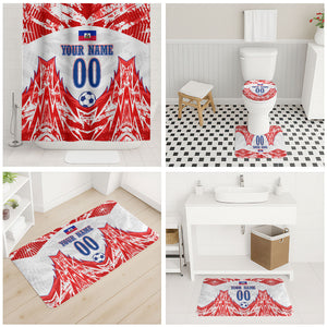 Custom Haiti Football Champions Bathroom Set Haitian Soccer Fan - Tanbou Drums Tropical Flowers