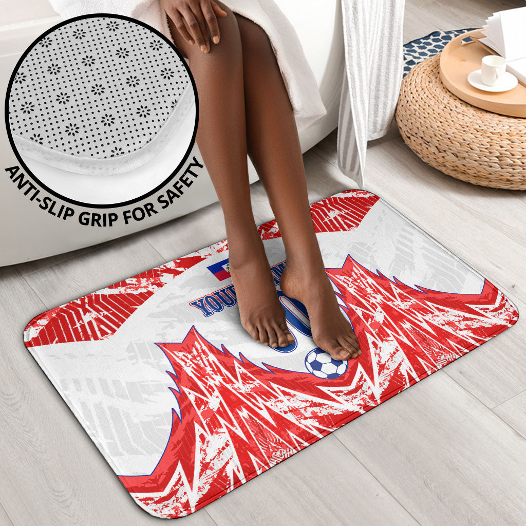 Custom Haiti Football Champions Bathroom Set Haitian Soccer Fan - Tanbou Drums Tropical Flowers