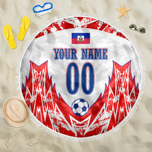 Custom Haiti Football Champions Beach Blanket Haitian Soccer Fan - Tanbou Drums Tropical Flowers