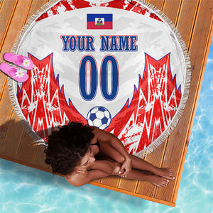 Custom Haiti Football Champions Beach Blanket Haitian Soccer Fan - Tanbou Drums Tropical Flowers