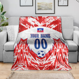 Custom Haiti Football Champions Blanket Haitian Soccer Fan - Tanbou Drums Tropical Flowers
