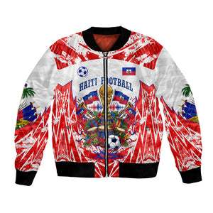 Custom Haiti Football Champions Bomber Jacket Haitian Soccer Fan - Tanbou Drums Tropical Flowers