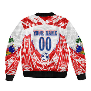 Custom Haiti Football Champions Bomber Jacket Haitian Soccer Fan - Tanbou Drums Tropical Flowers