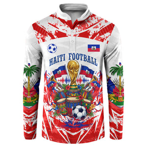 Custom Haiti Football Champions Button Sweatshirt Haitian Soccer Fan - Tanbou Drums Tropical Flowers