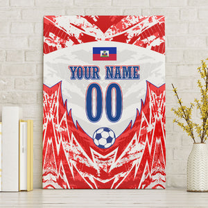 Custom Haiti Football Champions Canvas Wall Art Haitian Soccer Fan - Tanbou Drums Tropical Flowers