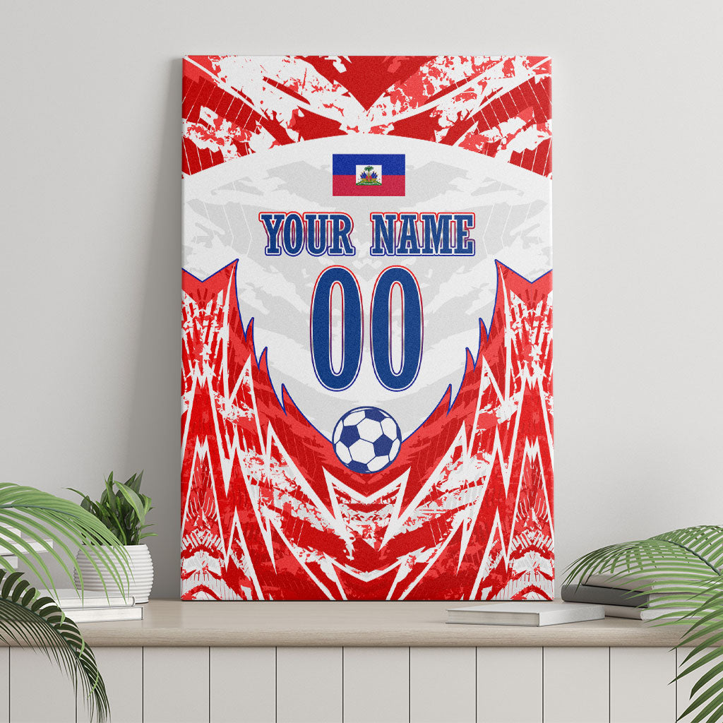 Custom Haiti Football Champions Canvas Wall Art Haitian Soccer Fan - Tanbou Drums Tropical Flowers