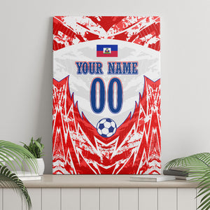 Custom Haiti Football Champions Canvas Wall Art Haitian Soccer Fan - Tanbou Drums Tropical Flowers