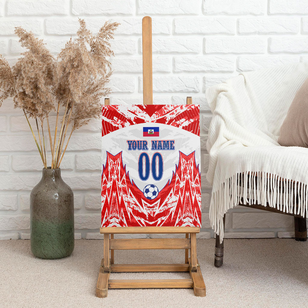 Custom Haiti Football Champions Canvas Wall Art Haitian Soccer Fan - Tanbou Drums Tropical Flowers