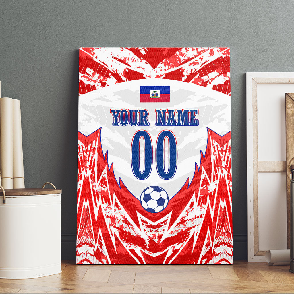 Custom Haiti Football Champions Canvas Wall Art Haitian Soccer Fan - Tanbou Drums Tropical Flowers