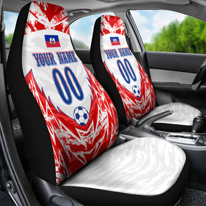 Custom Haiti Football Champions Car Seat Cover Haitian Soccer Fan - Tanbou Drums Tropical Flowers