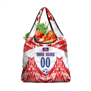 Custom Haiti Football Champions Grocery Bag Haitian Soccer Fan - Tanbou Drums Tropical Flowers