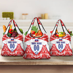 Custom Haiti Football Champions Grocery Bag Haitian Soccer Fan - Tanbou Drums Tropical Flowers