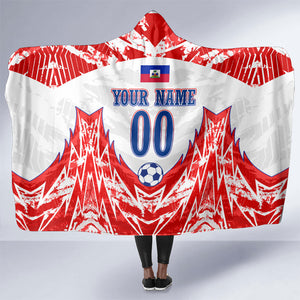 Custom Haiti Football Champions Hooded Blanket Haitian Soccer Fan - Tanbou Drums Tropical Flowers