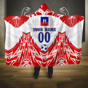 Custom Haiti Football Champions Hooded Blanket Haitian Soccer Fan - Tanbou Drums Tropical Flowers
