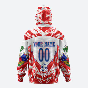 Custom Haiti Football Champions Hoodie Haitian Soccer Fan - Tanbou Drums Tropical Flowers