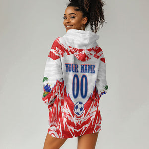 Custom Haiti Football Champions Hoodie Dress Haitian Soccer Fan - Tanbou Drums Tropical Flowers