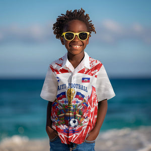 Custom Haiti Football Champions Kid Hawaiian Shirt Haitian Soccer Fan - Tanbou Drums Tropical Flowers