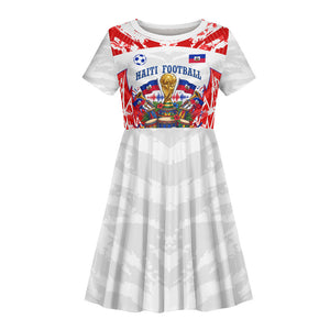 Custom Haiti Football Champions Kid Short Sleeve Dress Haitian Soccer Fan - Tanbou Drums Tropical Flowers