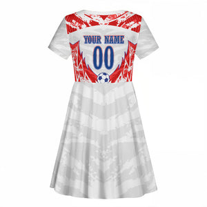 Custom Haiti Football Champions Kid Short Sleeve Dress Haitian Soccer Fan - Tanbou Drums Tropical Flowers