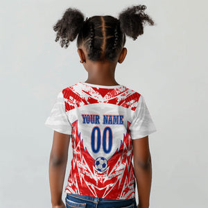 Custom Haiti Football Champions Kid T shirt Haitian Soccer Fan - Tanbou Drums Tropical Flowers