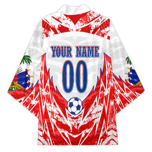 Custom Haiti Football Champions Kimono Haitian Soccer Fan - Tanbou Drums Tropical Flowers