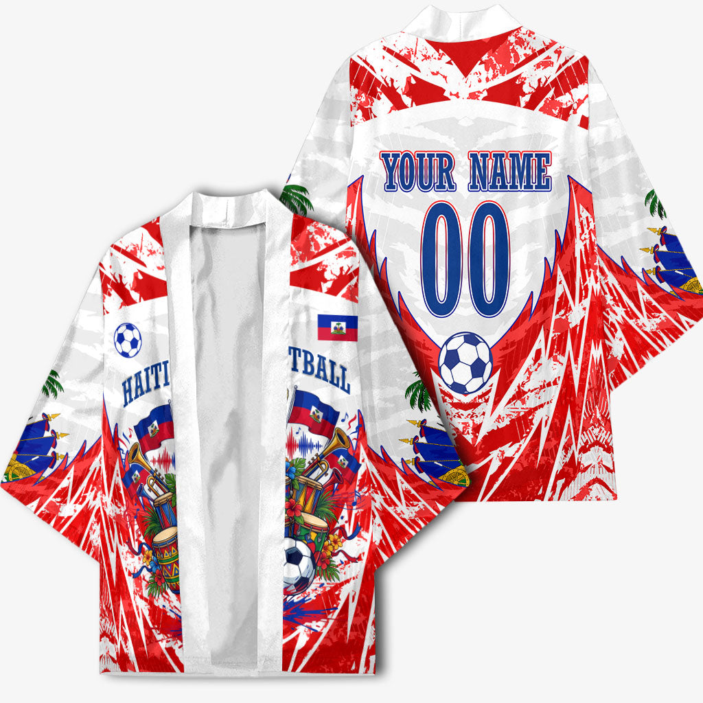 Custom Haiti Football Champions Kimono Haitian Soccer Fan - Tanbou Drums Tropical Flowers