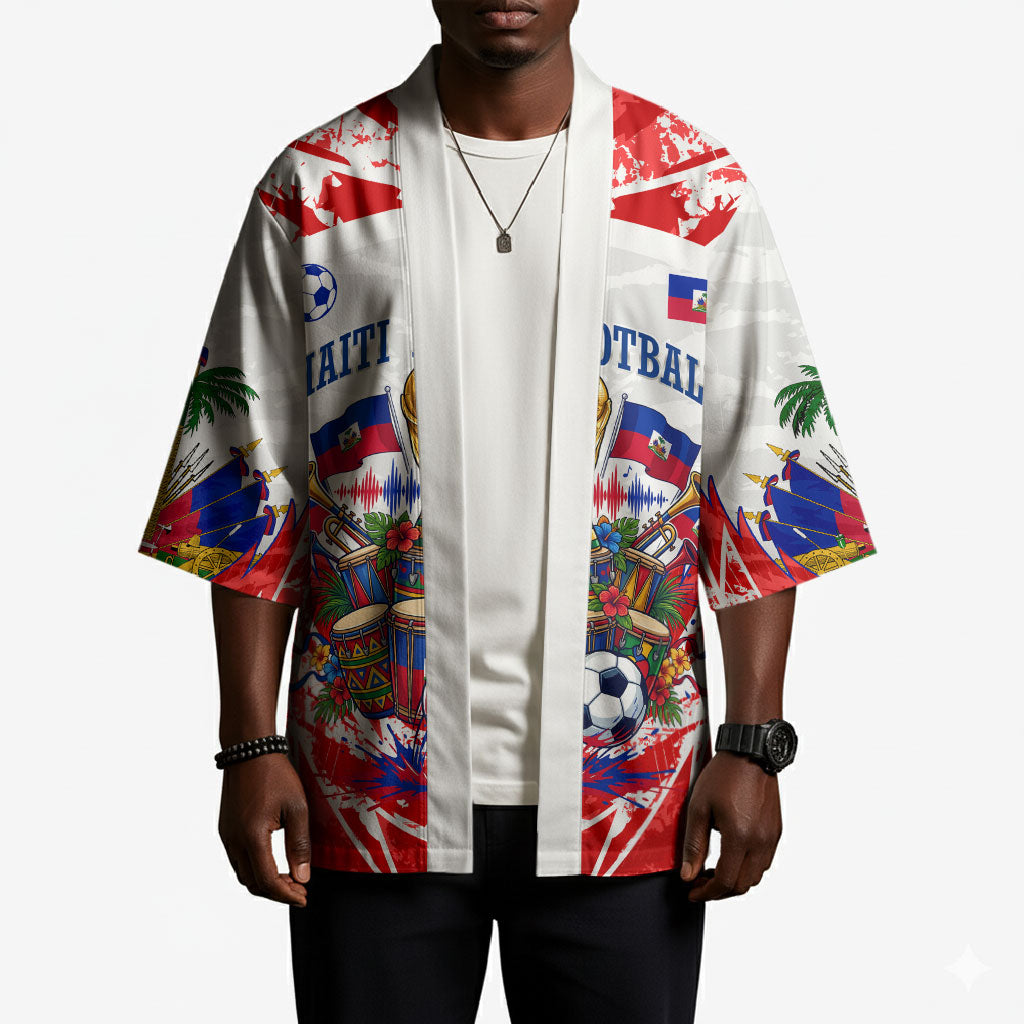 Custom Haiti Football Champions Kimono Haitian Soccer Fan - Tanbou Drums Tropical Flowers