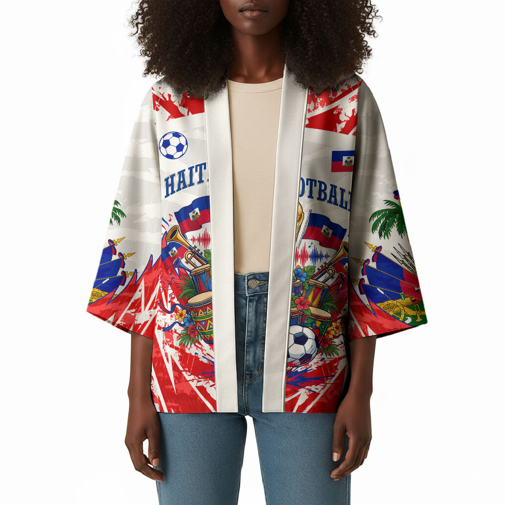 Custom Haiti Football Champions Kimono Haitian Soccer Fan - Tanbou Drums Tropical Flowers