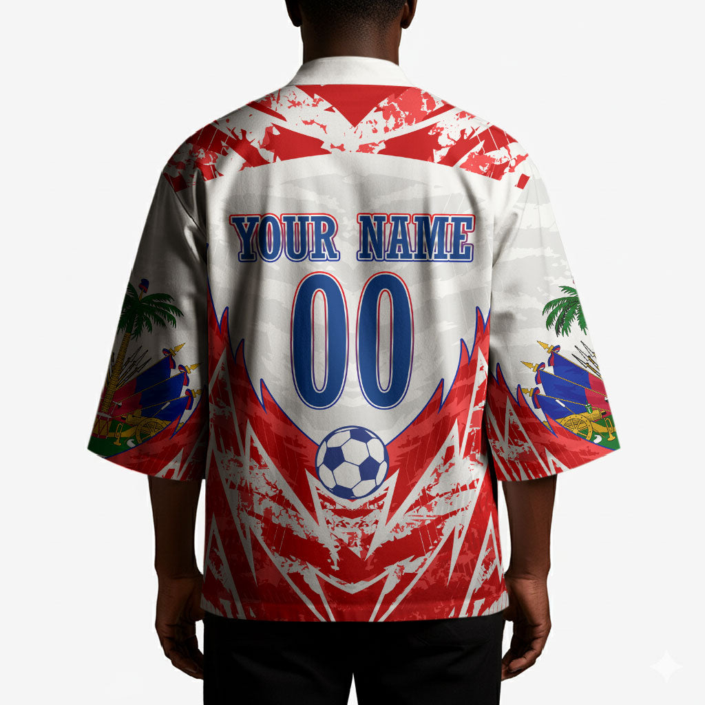 Custom Haiti Football Champions Kimono Haitian Soccer Fan - Tanbou Drums Tropical Flowers