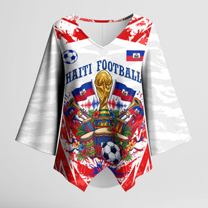 Custom Haiti Football Champions Kimono Sleeve Blouse Haitian Soccer Fan - Tanbou Drums Tropical Flowers