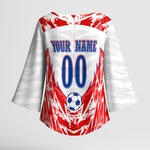 Custom Haiti Football Champions Kimono Sleeve Blouse Haitian Soccer Fan - Tanbou Drums Tropical Flowers