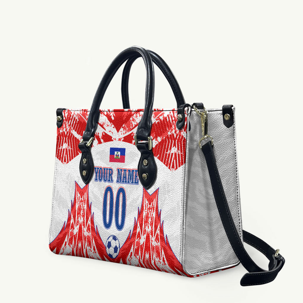 Custom Haiti Football Champions Leather Bag Haitian Soccer Fan - Tanbou Drums Tropical Flowers