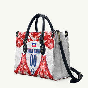 Custom Haiti Football Champions Leather Bag Haitian Soccer Fan - Tanbou Drums Tropical Flowers