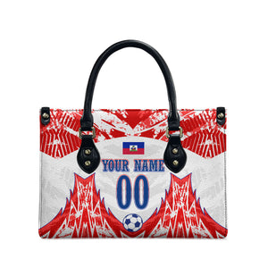 Custom Haiti Football Champions Leather Bag Haitian Soccer Fan - Tanbou Drums Tropical Flowers