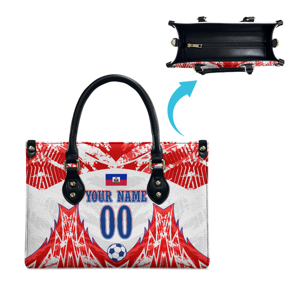 Custom Haiti Football Champions Leather Bag Haitian Soccer Fan - Tanbou Drums Tropical Flowers