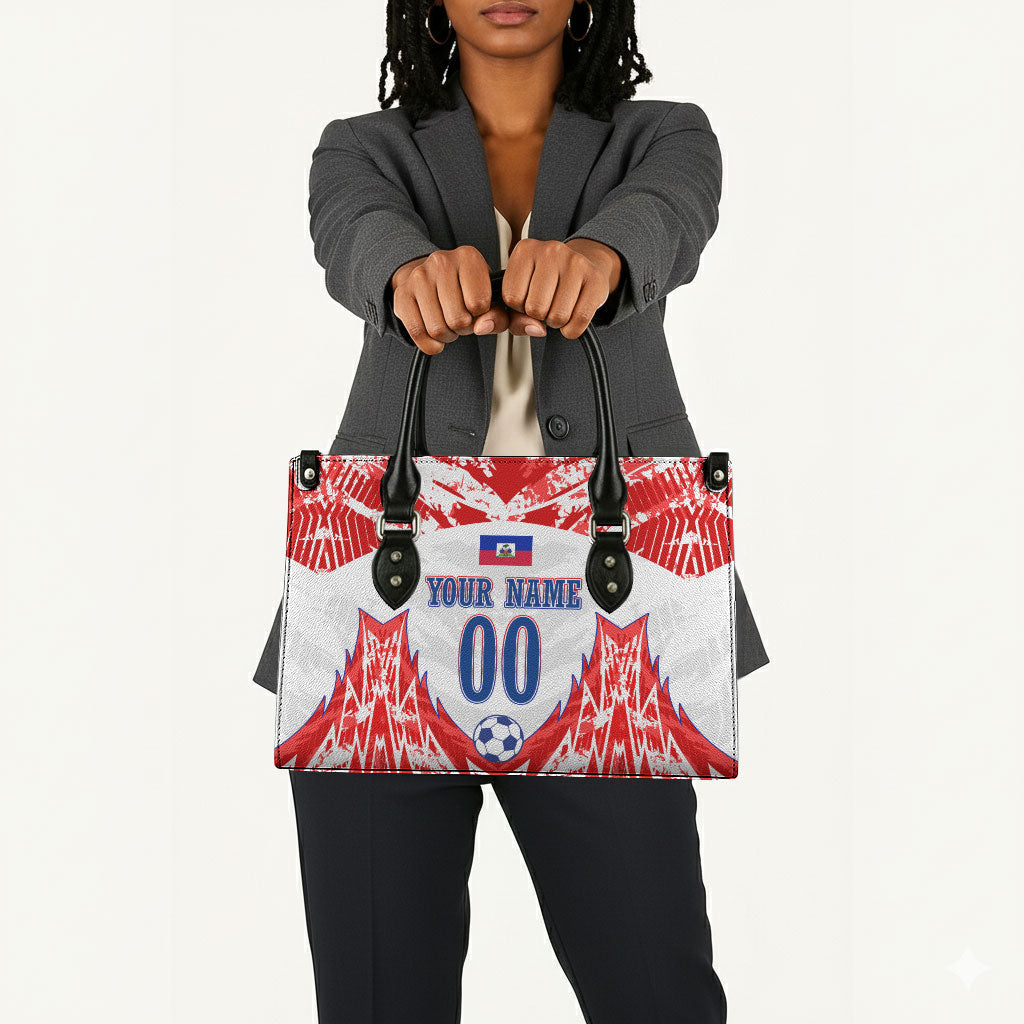 Custom Haiti Football Champions Leather Bag Haitian Soccer Fan - Tanbou Drums Tropical Flowers